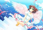  brown_hair cardcaptor_sakura choker green_eyes hanamiya_natsuka hoshi_no_tsue kero kinomoto_sakura leg_garter magical_girl pink_choker short_hair star star_choker wings 