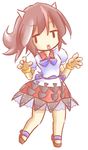  brown_hair chibi geta horns kijin_seija multicolored_hair red_hair solo streaked_hair tilde_(ice_cube) tongue tongue_out touhou white_background 