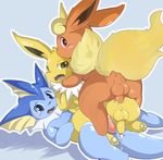  2015 anal anal_penetration balls blue_eyes blush butt chest_tuft cum cum_in_ass cum_inside edit eeveelution erection flareon fur group group_sex humanoid_penis itameshi jolteon looking_at_viewer male male/male mammal nintendo open_mouth pawpads penetration penis pok&eacute;mon red_eyes sex simple_background threesome tuft uncensored vaporeon video_games yellow_eyes yellow_fur 