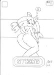  2015 ? anthro badger big_breasts black_and_white breasts dreamcastzx female hedgehog mammal monochrome mustelid nude side_boob solo sonic_(series) sticks_the_jungle_badger 