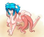  :p all_fours areolae ass blue_eyes blue_hair blush breasts coco_ankou collarbone gradient gradient_background hair_ornament hair_ribbon hanging_breasts large_areolae large_breasts licking_lips monster_girl nipples nude nyame_(kokoankou) original puffy_nipples ribbon scylla short_twintails simple_background solo tentacles tongue tongue_out twintails 