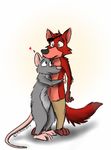  &lt;3 2015 canine clothed clothing duo eye_patch eyewear featureless_crotch fox fur grey_fur half-dressed hug love male male/male mammal mauzy mauzytherat nude pants rat red_fur rodent simple_background smile standing tears topless white_background 