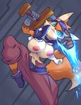  2015 anthro breasts canine clothing female fox jacket magic mammal melee_weapon nipples pants sword thefuckingdevil weapon 