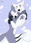  2015 anka anthro canine casey_duggan couple cuddling dog female gangstaguru hug kishu love male mammal scarf snow tattoo warm winter wusky 