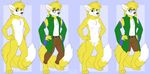  2015 anthro breasts canine clothed clothing coat crossgender digitigrade eyewear female fox glasses hair long_hair male mammal miles_yellow model_sheet ponytail sleeves strawberryneko transformation trenchcoat 