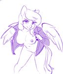  anthro bent_over big_breasts breasts clothing equine fan_character female friendship_is_magic hair lizombie long_hair looking_at_viewer mammal monochrome my_little_pony nipples open_shirt pegasus pussy shirt simple_background solo undressing wings 