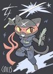  black_fur cat clothing_damage feline female fur kemono kunoichi mammal melee_weapon ninja scroll solo sword weapon 胡麻ヘソじ 