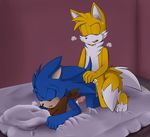  all_fours anal bed blue_arms cum doggystyle duo from_behind fur furry_only male male/male miles_prower penis scarf sex sonic_(series) sonic_(sonic) sonic_boom sonicwind01 