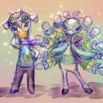  ambiguous_gender animal_crossing anthro avian beak bird clothing duo eyewear feathers giraffe glasses gracie_(animal_crossing) horn jul-reich looking_at_viewer mammal nintendo pav&eacute;_(animal_crossing) peafowl pose scarf video_games 