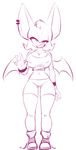  abs anthro armband bat big_breasts breasts cleavage clothed clothing ear_piercing fangs female footwear huge_breasts looking_at_viewer mammal midriff navel nitro one_eye_closed piercing rouge_the_bat shoes shorts simple_background smile solo sonic_(series) teeth wide_hips wings wink 