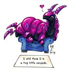  &lt;3 2014 ambiguous_gender claws cute english_text eyes_closed feral horn nintendo not-fun nude pok&eacute;mon pok&eacute;shaming purple_skin scolipede simple_background sofa text video_games white_background 