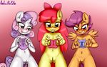  2015 anibaruthecat anthro anthrofied apple_bloom_(mlp) blush clothing cutie_mark_crusaders_(mlp) earth_pony equine female friendship_is_magic grin group hair hi_res holding horn horse long_hair looking_at_viewer mammal multicolored_hair my_little_pony navel nipples nude open_mouth panties pegasus pony purple_hair pussy pussy_juice red_hair scootaloo_(mlp) smile sweetie_belle_(mlp) tongue tongue_out two_tone_hair underwear unicorn wings young 