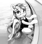  2015 absurd_res clothing cutie_mark dimfann equine female friendship_is_magic greyscale hair hi_res mammal monochrome my_little_pony one-piece_swimsuit pegasus rainbow_dash_(mlp) smile solo swimming_pool swimsuit wings 