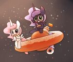  2015 :3 blush doughnut eating equine female food friendship_is_magic horn joycall3 mammal my_little_pony princess_celestia_(mlp) princess_luna_(mlp) space star winged_unicorn wings 