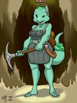  breasts cave cleavage clothed clothing crown female kobold kobold_princess open_mouth pickaxe princess royalty scalie solo towergirls wumpismcgrumpis zwei 