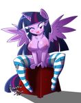  2015 anthro anthrofied areola blush bottomless breasts cleavage clothed clothing danmakuman elbow_gloves equine female friendship_is_magic gloves hair half-dressed horn legwear looking_at_viewer mammal my_little_pony nipples one_eye_closed pose purple_eyes purple_hair sitting socks solo twilight_sparkle_(mlp) under_boob winged_unicorn wings wink 