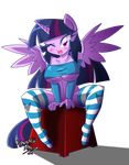  2015 anthro anthrofied bottomless breasts cleavage clothed clothing danmakuman elbow_gloves equine female friendship_is_magic gloves hair half-dressed horn legwear looking_at_viewer mammal my_little_pony one_eye_closed pose purple_eyes purple_hair sitting socks solo twilight_sparkle_(mlp) under_boob winged_unicorn wings wink 