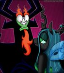  2013 aku anthro cartoon_network changeling crown demon fangs flaming flirting friendship_is_magic green_eyes green_hair hair horn long_hair magic_user my_little_pony queen queen_chrysalis_(mlp) royalty samurai_jack verona verona7881 wings 