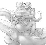 2014 anthro bulge butt claws coiling feline forked_tongue fur hair kalnareff lion long_hair looking_back male male/male mammal monochrome naga post_vore raised_tail reptile scales scalie simple_background sitting size_difference slit_pupils snake teeth tongue tongue_out vore white_background 