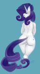  2015 anthro anthrofied blue_background blue_eyes butt cutie_mark equine female friendship_is_magic hair horn long_hair mammal my_little_pony nude purple_hair pussy rarity_(mlp) rear_view simple_background skuttz solo unicorn 