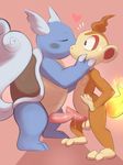  &lt;3 balls chimchar duo erection eyes_closed kissing larvitar_(artist) male male/male mammal monkey nintendo penis pok&eacute;mon precum primate reptile scalie simple_background sweat turtle video_games wartortle 