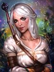  ciri face gradient gradient_background green_eyes lips looking_at_viewer parted_lips realistic scar short_hair silver_hair solo sword the_witcher the_witcher_3 upper_body weapon 
