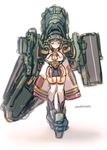  artist_name black_hair breasts full_body highres large_breasts machinery mc_axis mecha_musume military original personification rondo_bell shinano_(aircraft_carrier) ship short_hair simple_background solo standing thighhighs underboob watercraft white_background white_legwear world_war_ii 