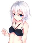  arm_at_side bare_shoulders bikini blue_bikini breasts collarbone from_above hair_between_eyes halterneck highres looking_at_viewer o-ring o-ring_top original otokuyou ringo-chan_(otokuyou) short_hair silver_hair small_breasts solo stomach swimsuit upper_body 