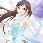  breasts brown_eyes brown_hair eko elbow_gloves gloves holding_hands idolmaster idolmaster_cinderella_girls long_hair nitta_minami out_of_frame pure_white_memories small_breasts smile solo_focus 