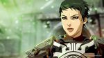  armor black_hair brown_eyes cassandra_pentaghast dragon_age eyeshadow gradient gradient_background makeup open_mouth scar short_hair solo 