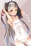  alternate_costume amatsukaze_(kantai_collection) brown_eyes commentary_request kantai_collection long_hair meth_(emethmeth) name_tag old_school_swimsuit one-piece_swimsuit school_swimsuit silver_hair solo swimsuit thighhighs translation_request two_side_up white_school_swimsuit white_swimsuit zettai_ryouiki 