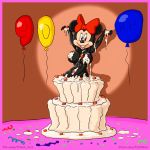  bedroom_eyes big_breasts black_fur black_hair breasts cake digital_media_(artwork) disney female food fur hair half-closed_eyes light_skin mammal minnie_mouse mouse open_mouth rodent seductive simple_background smile solo vylfgor 