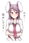  animal_ears blush breast_hold breasts bunny_ears hair_ornament hairclip kuroba_rapid large_breasts looking_at_viewer lovestruck necktie reisen_udongein_inaba smile solo touhou translated 