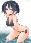  akky_(akimi1127) bikini blue_eyes blue_hair breasts highres kantai_collection large_breasts short_hair sketch solo souryuu_(kantai_collection) swimsuit twintails wading 