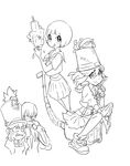  3girls bob_cut bucket dog glasses greyscale guts_(kill_la_kill) gyosone hat inumuta_houka jakuzure_nonon kill_la_kill mankanshoku_mako matoi_ryuuko monochrome multiple_girls school_uniform senketsu serafuku shako_cap short_hair skirt smile uniform 