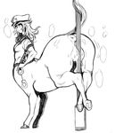  anus ass bottomless cap centaur cuffs from_behind handcuffs hat hooves masturbation monochrome monster_girl nitrotitan pussy pussy_juice sketch solo sweat tail uncensored uniform 