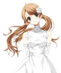  arms_behind_back bad_id bad_pixiv_id bangs bare_shoulders breasts brown_hair detached_sleeves dress floating_hair flower frilled_sleeves frills grey_eyes hair_flower hair_ornament head_tilt long_hair looking_at_viewer medium_breasts misteor original rose simple_background smile solo twintails upper_body wedding_dress white white_background white_dress white_flower white_rose 