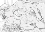  aldnoah.zero french_kiss greyscale harklight jewelry kiss lying male_focus monochrome multiple_boys necklace on_back short_hair slaine_troyard spot_color tarakoutibiru tongue yaoi 