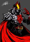  armor cape chain highres kamen_rider kamen_rider_kiva kamen_rider_kiva_(series) kivat-bat_iii mask red_cape rider_belt signature yusuki_(fukumen) 