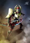  armor bow_(weapon) kamen_rider kamen_rider_baron kamen_rider_gaim_(series) lock_seed male_focus mask rider_belt signature solo weapon yusuki_(fukumen) 