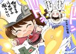  blush brown_eyes brown_hair chibi firing hat highres kantai_collection mittens multiple_girls naitou_ryuu northern_ocean_hime partially_translated red_eyes ryuujou_(kantai_collection) shinkaisei-kan tears translation_request twintails twitter_username white_hair white_skin 