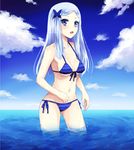  bikini blue_eyes blue_hair kay_(utd) long_hair original solo standing swimsuit wading water 