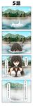  4koma antennae black_hair blue_sky building cloud comic day hair_ornament harbor highres kantai_collection long_hair looking_at_viewer mountain nagato_(kantai_collection) rappa_(rappaya) sky solo translated tree water 