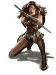  1girl amazon armband armor black_hair brown_eyes crouching dawn_of_justice dc_comics dccu fighting_stance full_body gal_gadot greaves lasso looking_at_viewer pteruges sabatons shield simple_background solo sword tiara transparent_background vambraces weapon wonder_woman wonder_woman_(series) 