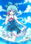  :d bad_id bad_pixiv_id bangs blue_bow blue_dress blue_eyes blue_hair bow cirno cloud crossover day dress food gen_2_pokemon gen_4_pokemon hair_bow holding mayo_(miyusa) neck_ribbon open_mouth piplup pokemon pokemon_(creature) popsicle puffy_short_sleeves puffy_sleeves ribbon short_hair short_sleeves skirt_hold sky smile standing touhou wading water watermelon_bar wings wooper 