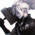  buster_sword chromatic_aberration cloud_strife earrings final_fantasy final_fantasy_vii gloves holding huge_weapon ilya_kuvshinov jewelry male_focus monochrome profile simple_background solo spiked_hair sword upper_body weapon white_background 