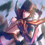  artist_name ass bangs black_hair blue_eyes boots breasts breasts_apart character_name deviantart_username guweiz hair_between_eyes holding holding_weapon horns ilya_kuvshinov_(style) kill_la_kill large_breasts lips matoi_ryuuko microskirt midriff multicolored_hair navel revealing_clothes scissor_blade senketsu short_hair skirt solo streaked_hair suspender_skirt suspenders thigh_boots thighhighs two-tone_hair underboob watermark weapon web_address 