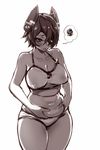  belly_grab blush bra breasts cleavage covered_nipples eyepatch greyscale hair_over_one_eye headgear kantai_collection large_breasts monochrome navel nbo panties plump short_hair sketch solo spoken_squiggle squiggle tenryuu_(kantai_collection) underwear underwear_only weight_conscious 