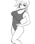  1girl breasts cameltoe cleavage commentary covered_navel covered_nipples iria_(iria_zeiram_the_animation) iria_zeiram_the_animation medium_hair monochrome skin_tight solo swimsuit 