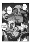  buddyfight claws comic dialogue dragon drum&#039;s_father drum_(buddyfight) duo english_text erection father horn humanoid_penis male musclegut muscles nipples nude parent penis play_my_style_workshop_(artist) pubes son text 